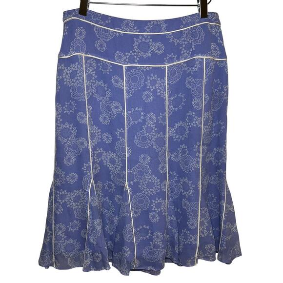 INC 100% Silk Floral Midi Skirt Purple Periwinkle Sz 8 Y2K Trumpet Fairy Cottage - Picture 1 of 8